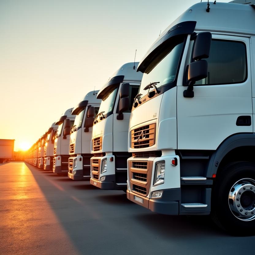 Modern logistics fleet trucks lined up at Chesapeake facility